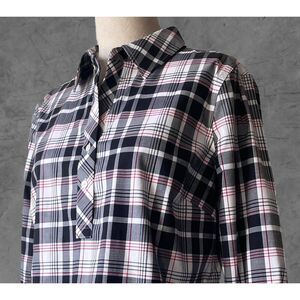 Talbots Plaid Black Red White Tunic Collared Wrinkle Resistant - Womens 8